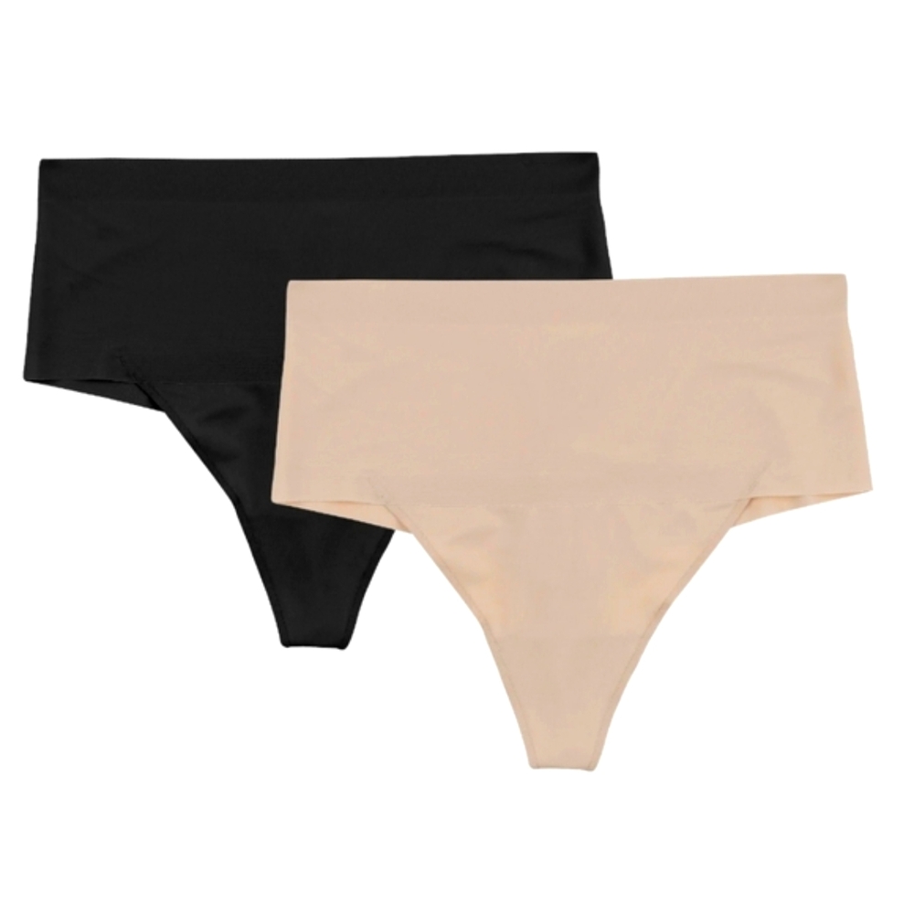 Maidenform Panties Set 2 Small Black Nude Seamless Shaping Thongs NWT NEW